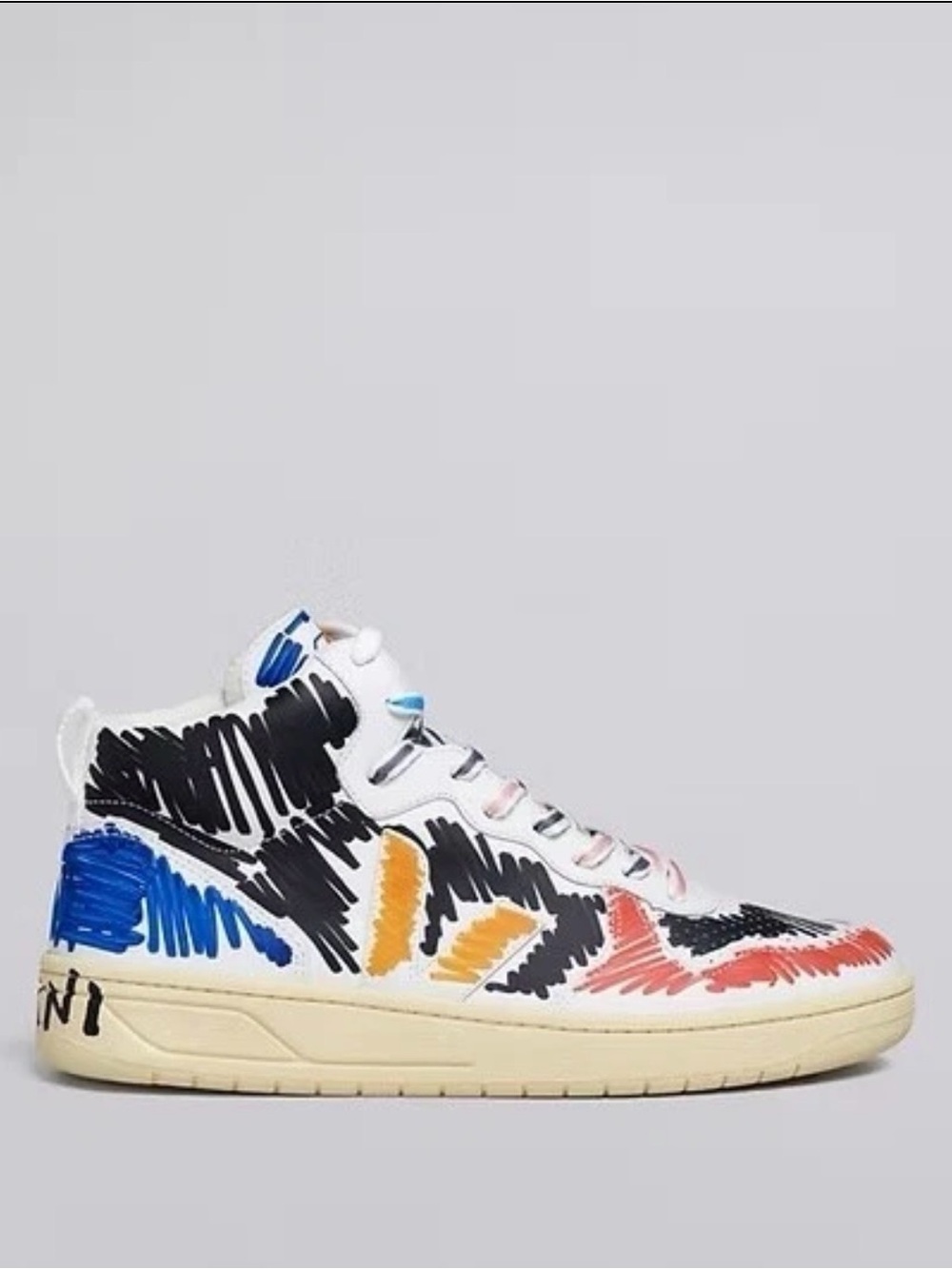 Veja x Marni White High-Top Sneakers with Multicolor Scribble Design